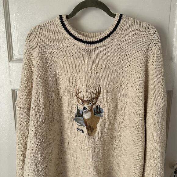 VTG Shenandoah Men’s Sweater 4XLT Chunky Knit Cream Embroidered Buck Hunting USA - Picture 5 of 12